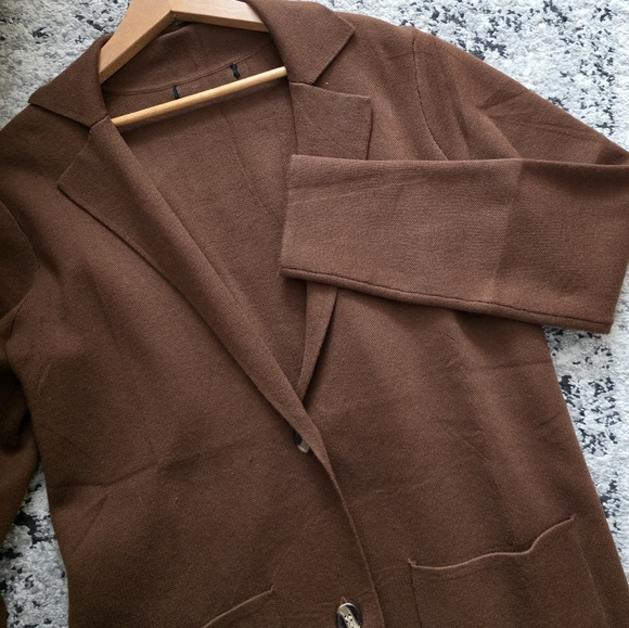 Knit Sweater Blazer Button Front Womens M Brown Tan Blended Material - Picture 1 of 8